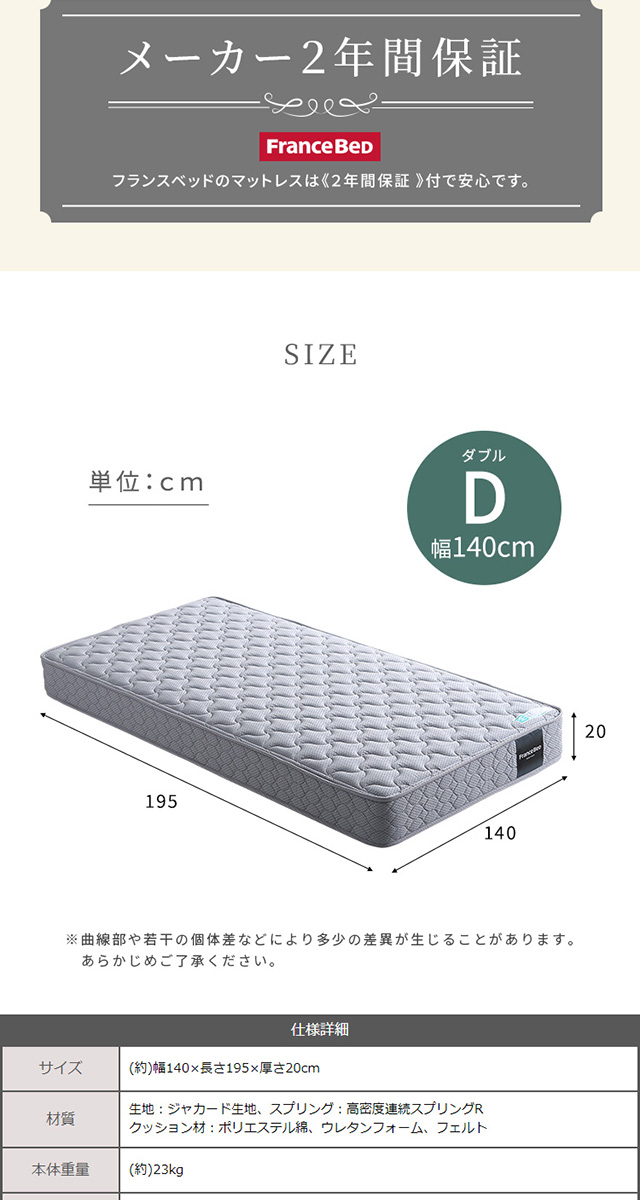 マットレス 140×195×20cm ポリエステル ボンネルコイルスプリング