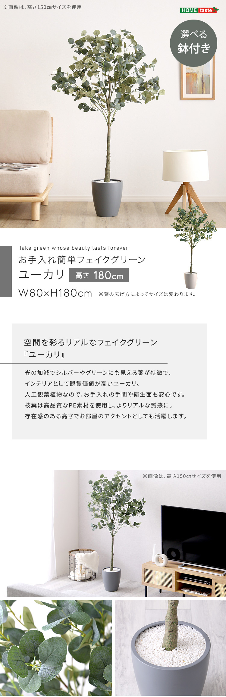 ユーカリ フェイクグリーン 高さ180cm 観葉植物 フェイク 大型 人工