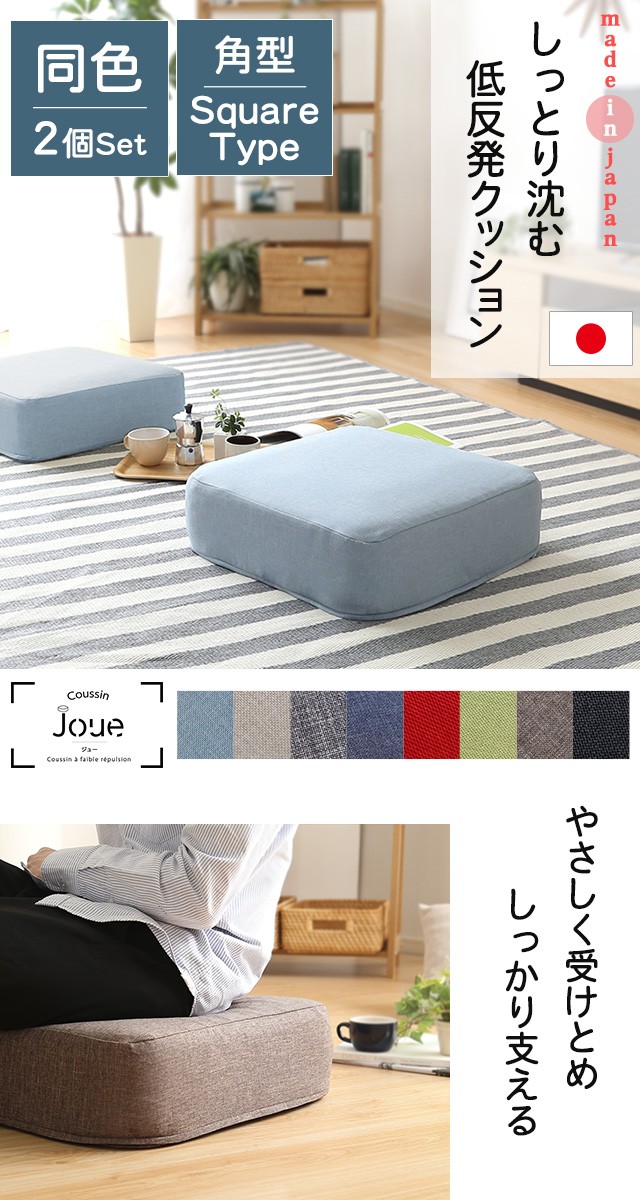カバーを洗えるクッション 低反発 同色2個セット 日本製 国産(カバーは
