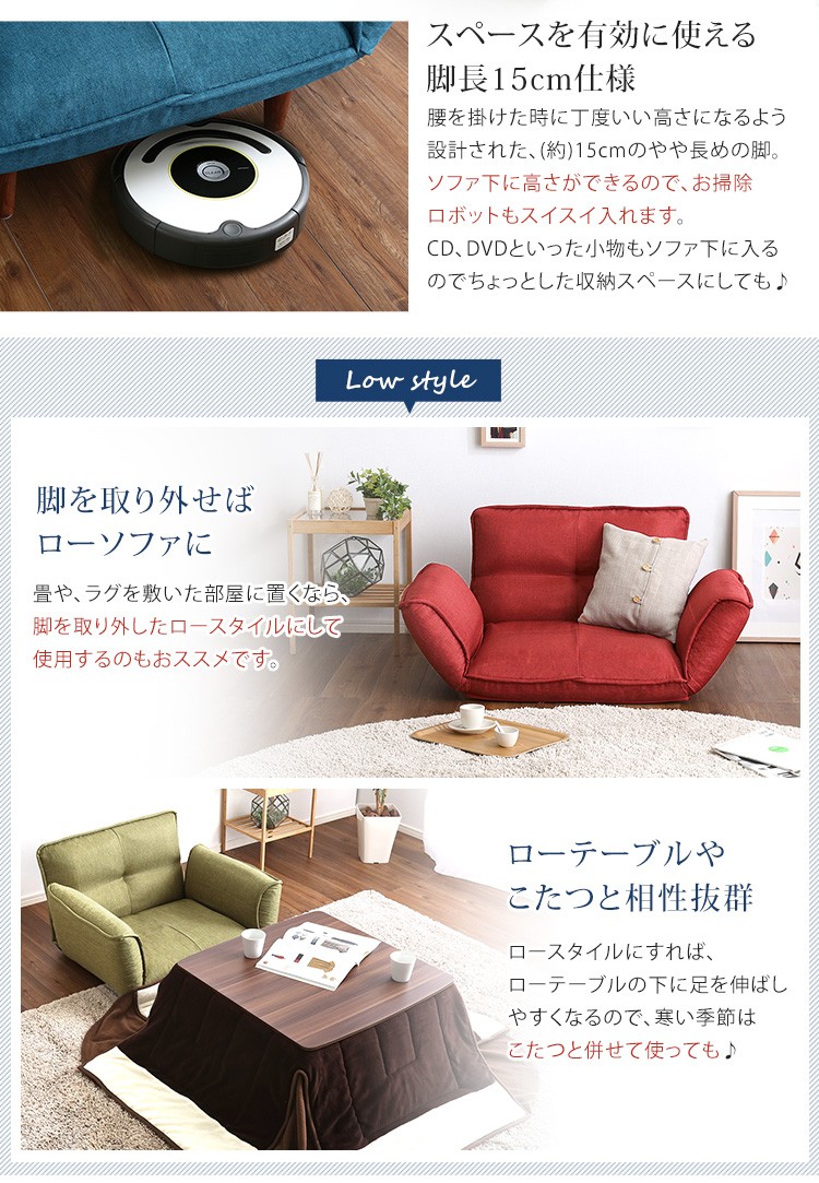 【通販安い】1人掛ソファ（布地）5段階リクライニング、フロアソファ、カウチソファに 日本製 一人掛けソファ