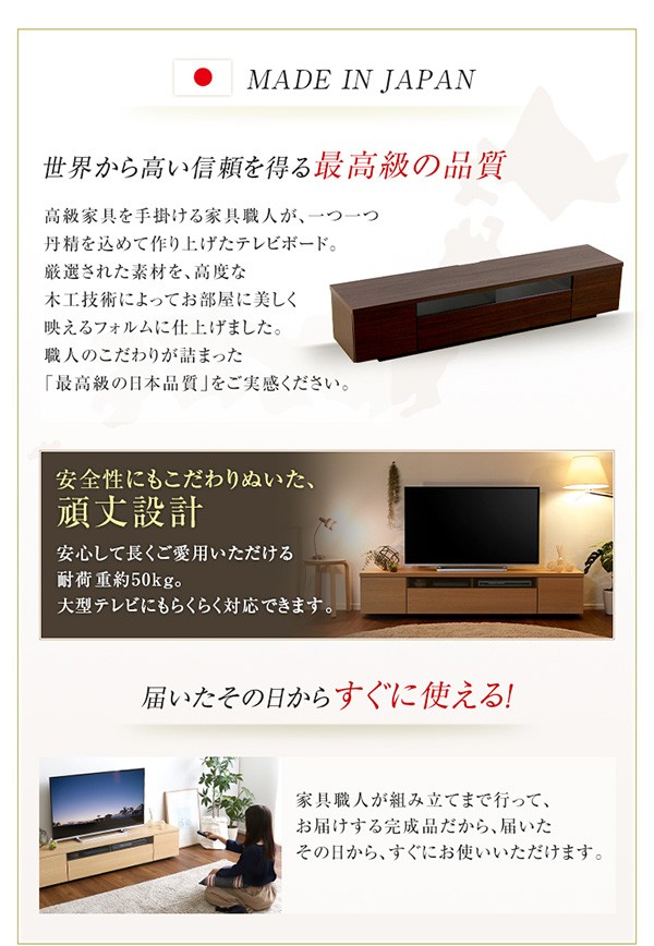 テレビ台 180×40.5×36.5cm 壁面用 引き出しタイプ 日本製 ダーク