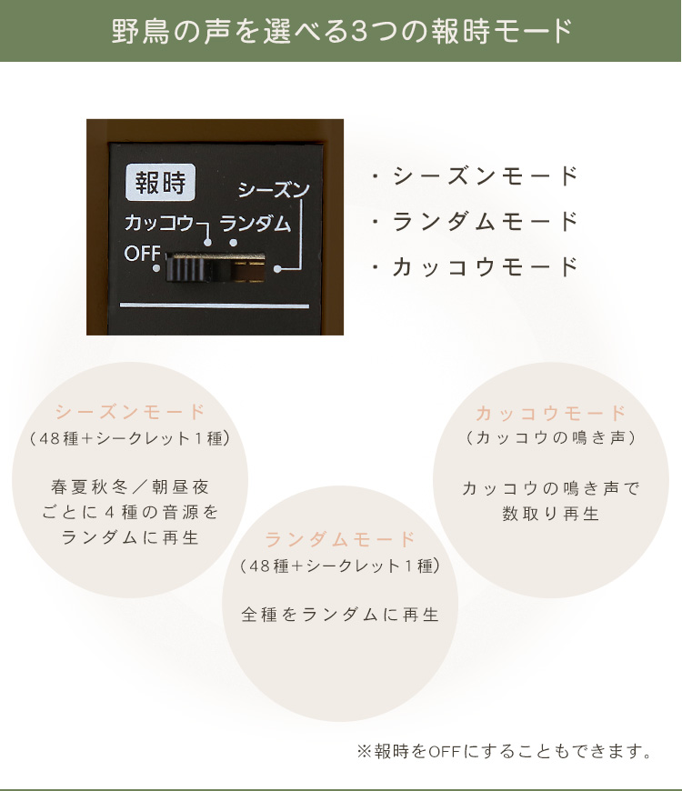 掛け時計 四季の野鳥が鳴く時報クロック 野鳥の声図鑑同梱 電波時計