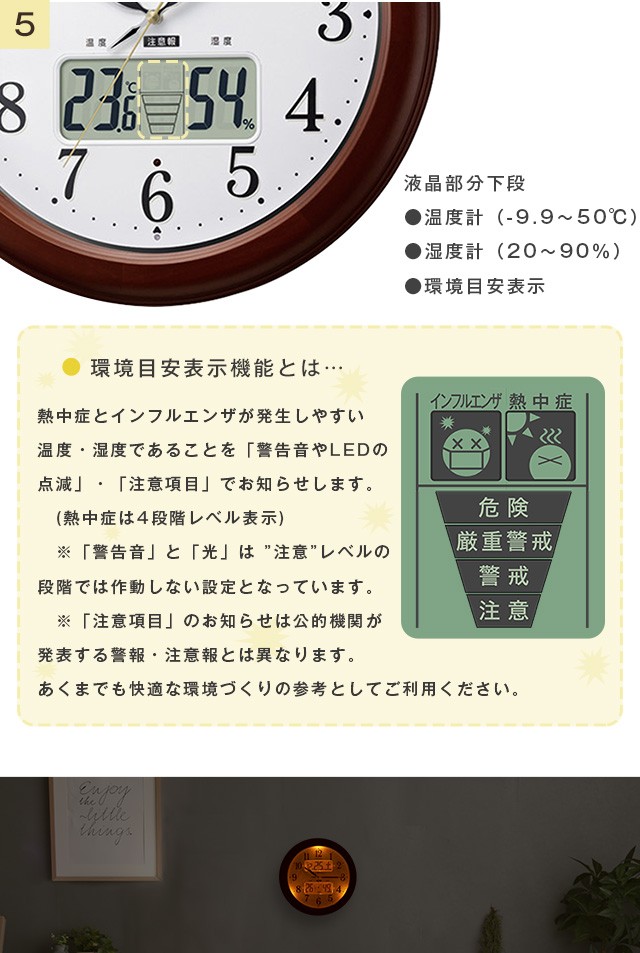 シチズン高精度温湿度計付き掛け時計（電波時計）カレンダー表示