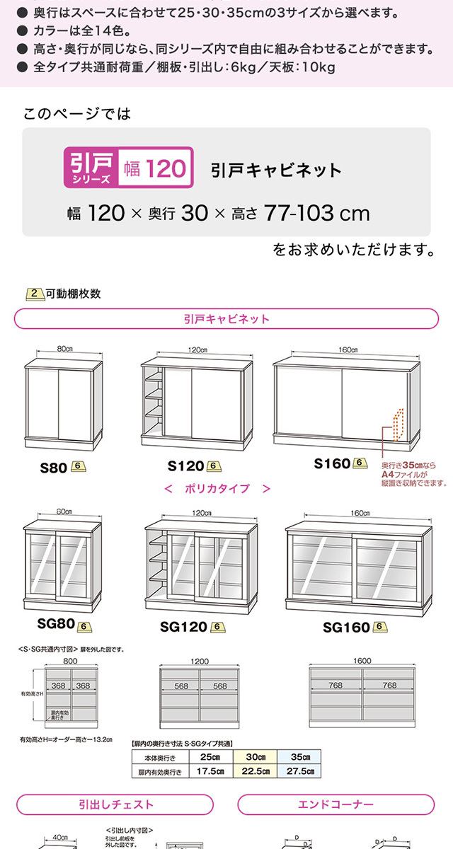 セミオーダーでピッタリ カウンター下収納 引き戸 キャビネット 幅120