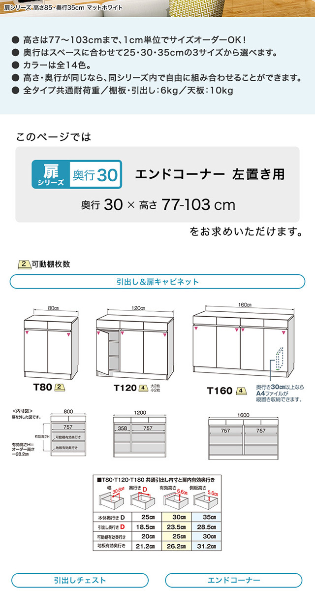 セミオーダー カウンター下収納 ぴったりくん扉シリーズ エンド