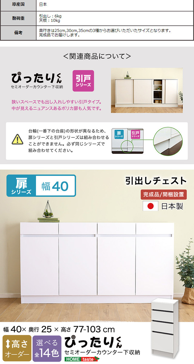 開梱設置サービス付き カウンター下収納 チェスト 幅40ｃｍ 奥行25ｃｍ