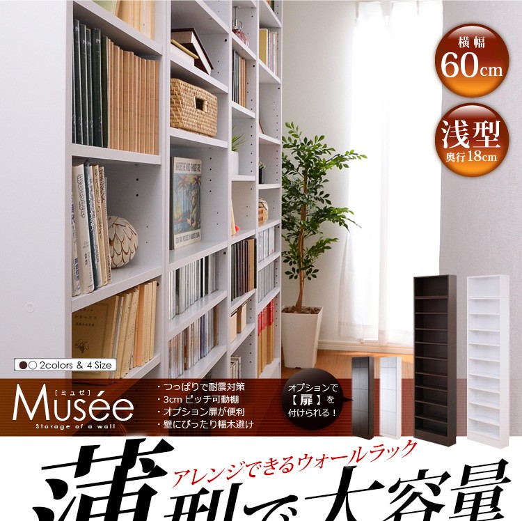 ウォールラック-幅60・浅型タイプ-【Musee-ミュゼ-】（天井つっぱり本棚・壁面収納）