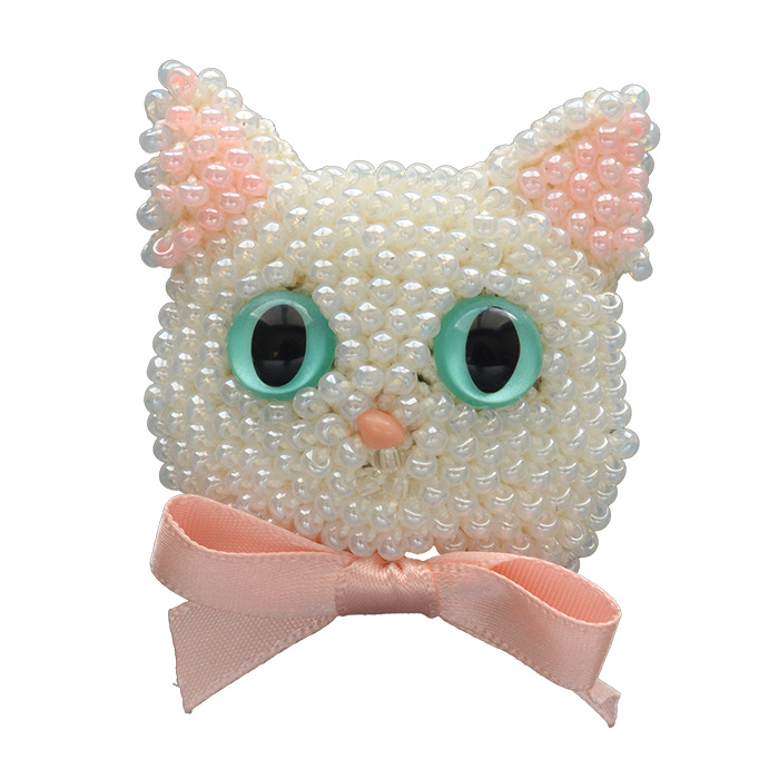 MIYUKI ビーズクロッシェ ビーズ編みの猫ブローチキット 白猫 黒猫