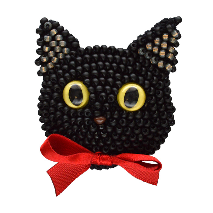 MIYUKI ビーズクロッシェ ビーズ編みの猫ブローチキット 白猫 黒猫