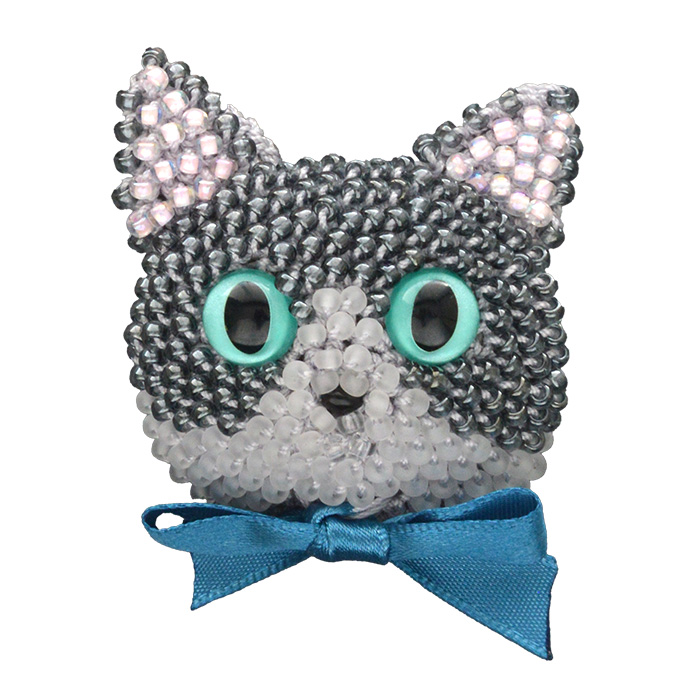 MIYUKI ビーズクロッシェ ビーズ編みの猫ブローチキット 白猫 黒猫