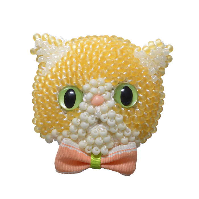 MIYUKI ビーズクロッシェ ビーズ編みの猫ブローチキット クリーム