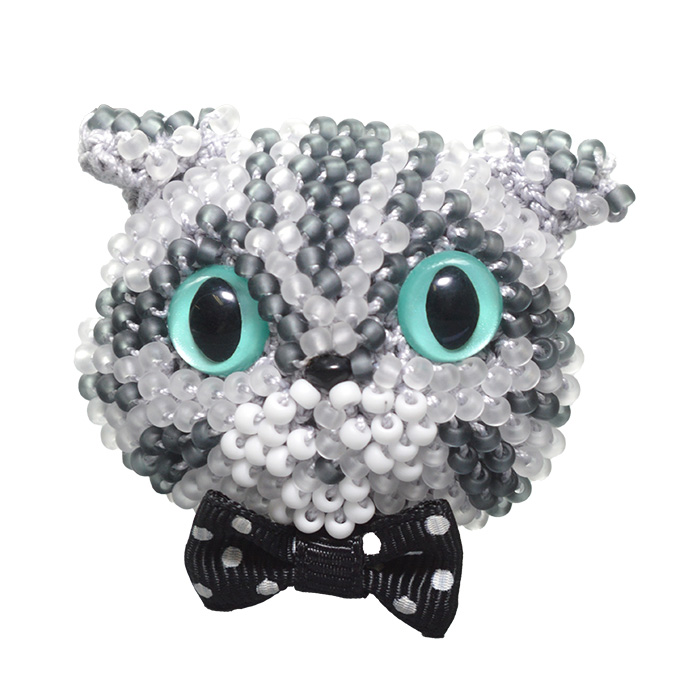 MIYUKI ビーズクロッシェ ビーズ編みの猫ブローチキット クリーム