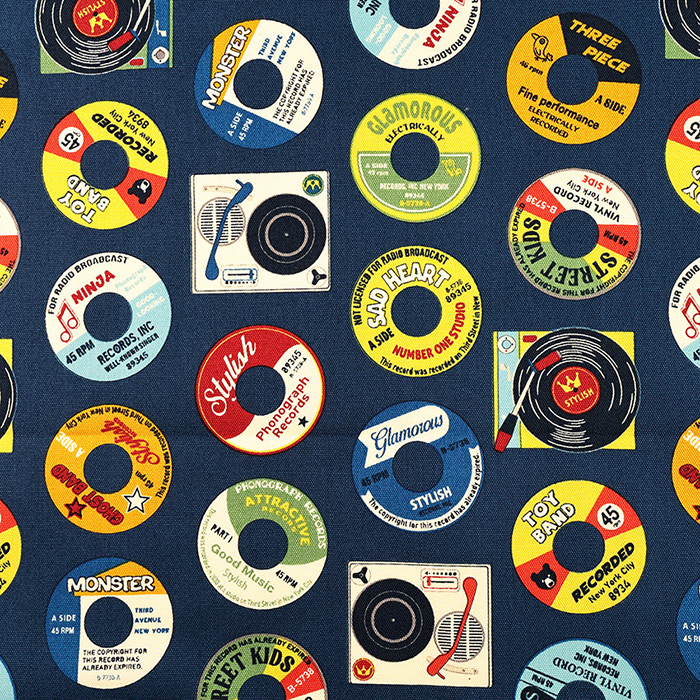 レコード柄 オックス 50cm カットクロス | 生地 布 布地 はぎれ カット