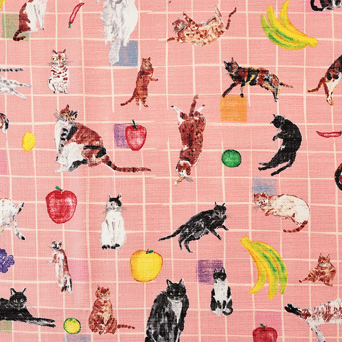 pm 猫とテーブルフルーツ モーリークロス 50cm単位｜切売り 切り売り  