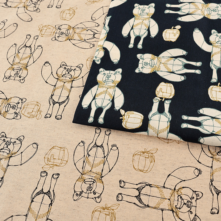 HAyU fabric ベア柄 綿麻キャンバス 50cm単位｜切売り 切り売り 生地 
