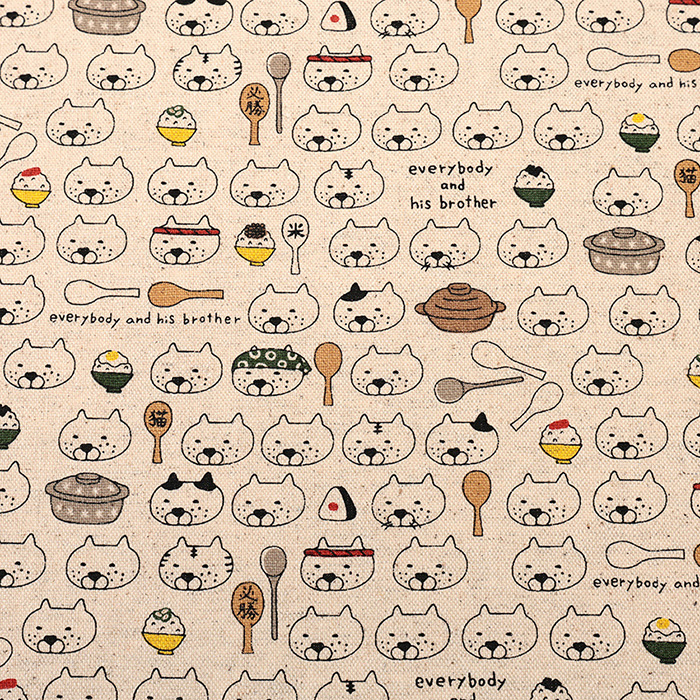 しゃもじ猫 綿麻キャンバス 50cm単位｜切売り 切り売り 生地 布 布地