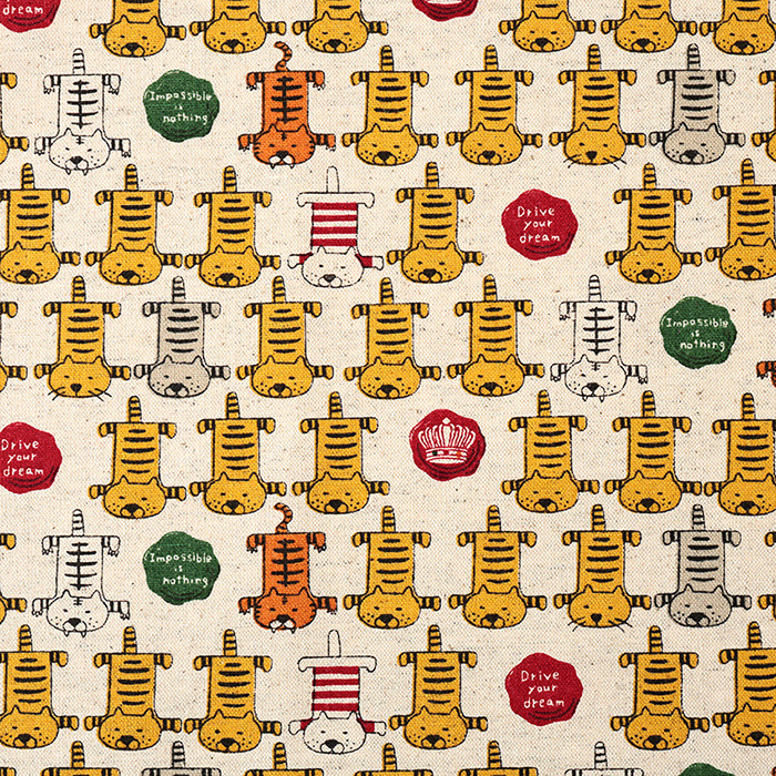 トラ猫 綿麻キャンバス 50cm単位｜切売り 切り売り 生地 布 布地