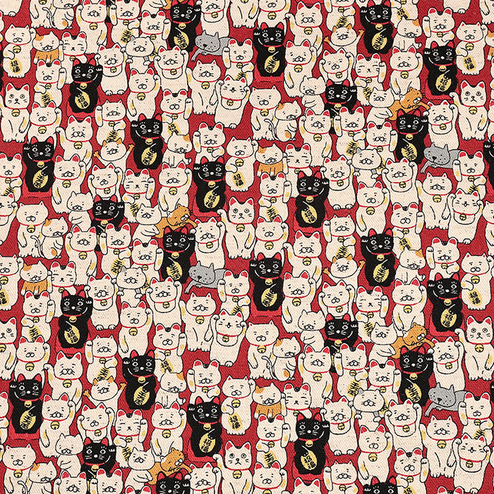 招き猫 綿麻キャンバス 50cm単位 | 切売り 切り売り 生地 布 布地