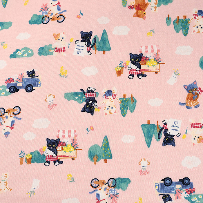 絵本アニマル ねこのお花屋さん シーチング 50cm単位 | 切売り
