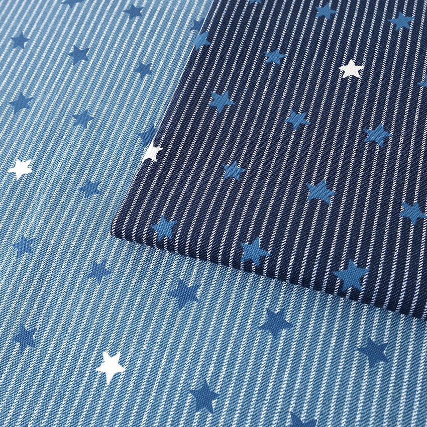 デニム調ストライプ 星柄 オックス 50cm単位