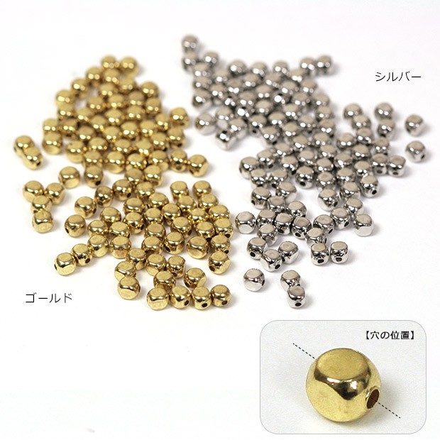 シルバービーズ一連（ゴールド入） ビーズ メタルビーズ 3×3mm ゴールド・シルバービーズ｜メタルビーズ