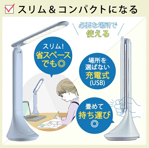 デスクライト ミラガク LEDライト 卓上ライト 勉強 リビング学習 ライト 学習用 勉強で目が疲れない 目に優しい コードレス 充電式 白昼色  折りたたみ