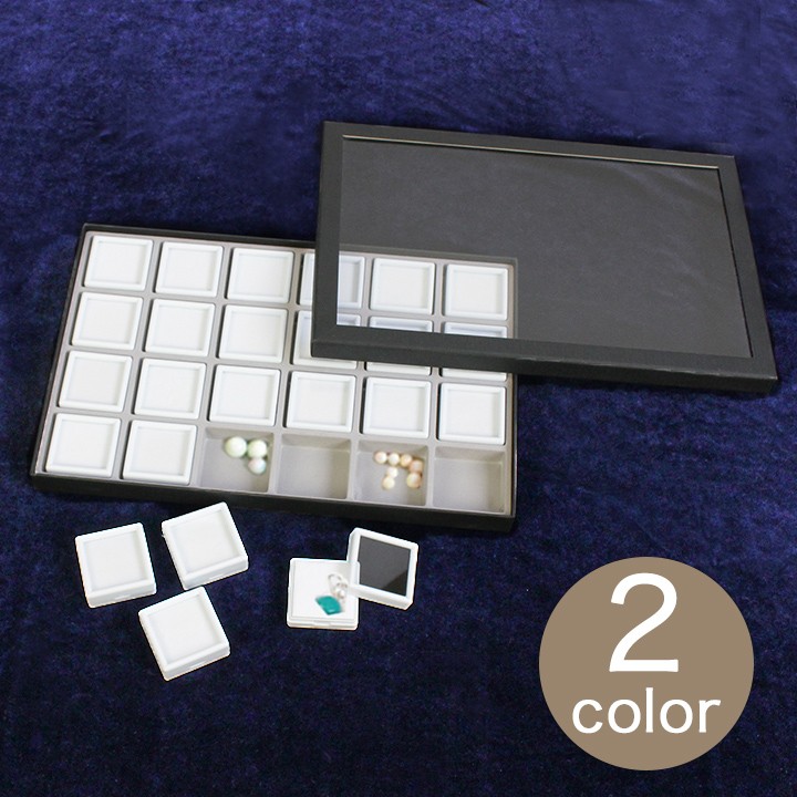 アクリル蓋紙箱 ケース+ルースケースセット 40×40mm用 24個 （白)(黒