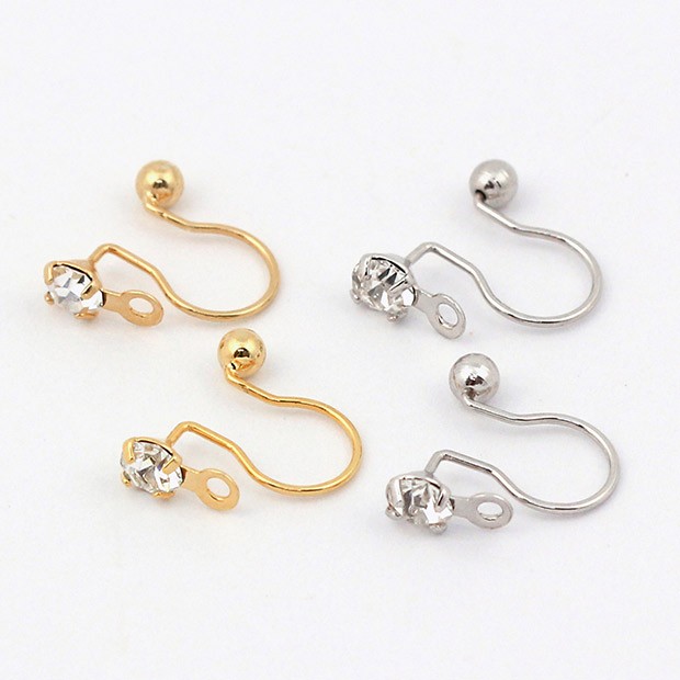 イヤリング 金具 ノンホールピアス金具 3mm 石付き カン付き ゴールド