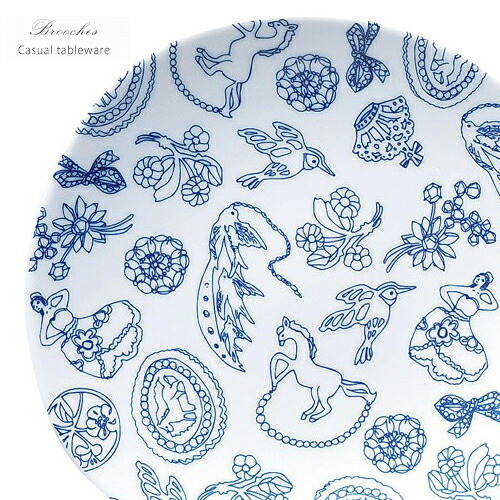 Brooches ブローチズ プレート（L） ブルー ランチプレート ディナープレート パスタプレート 大皿 平皿 丸皿 洋食器 陶器 日本製 おうちカフェ ナチュラル