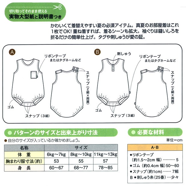 生地 型紙 フィットパターン サン 袖なしロンパース 4773 裁縫 手芸 手作り ソーイング 手芸材料の通販シュゲールyahoo 店 通販 Yahoo ショッピング