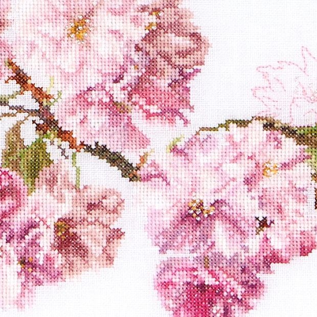 hayamama♥A684★新品未使用‼️豪華刺繍‼️2m18cm 刺繍 輸入キット Thea GOUVERNEUR 八重の桜 White Linen 512 : 手芸