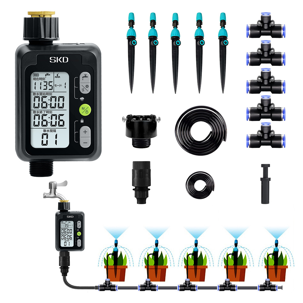 散水タイマー 9パターン版 クイック式 スターターキット 日本語表示  自動散水 ガーデニング 鉢植え スプリンクラー 噴水 点滴 自動水やり器 自動水やり機 |  | 01
