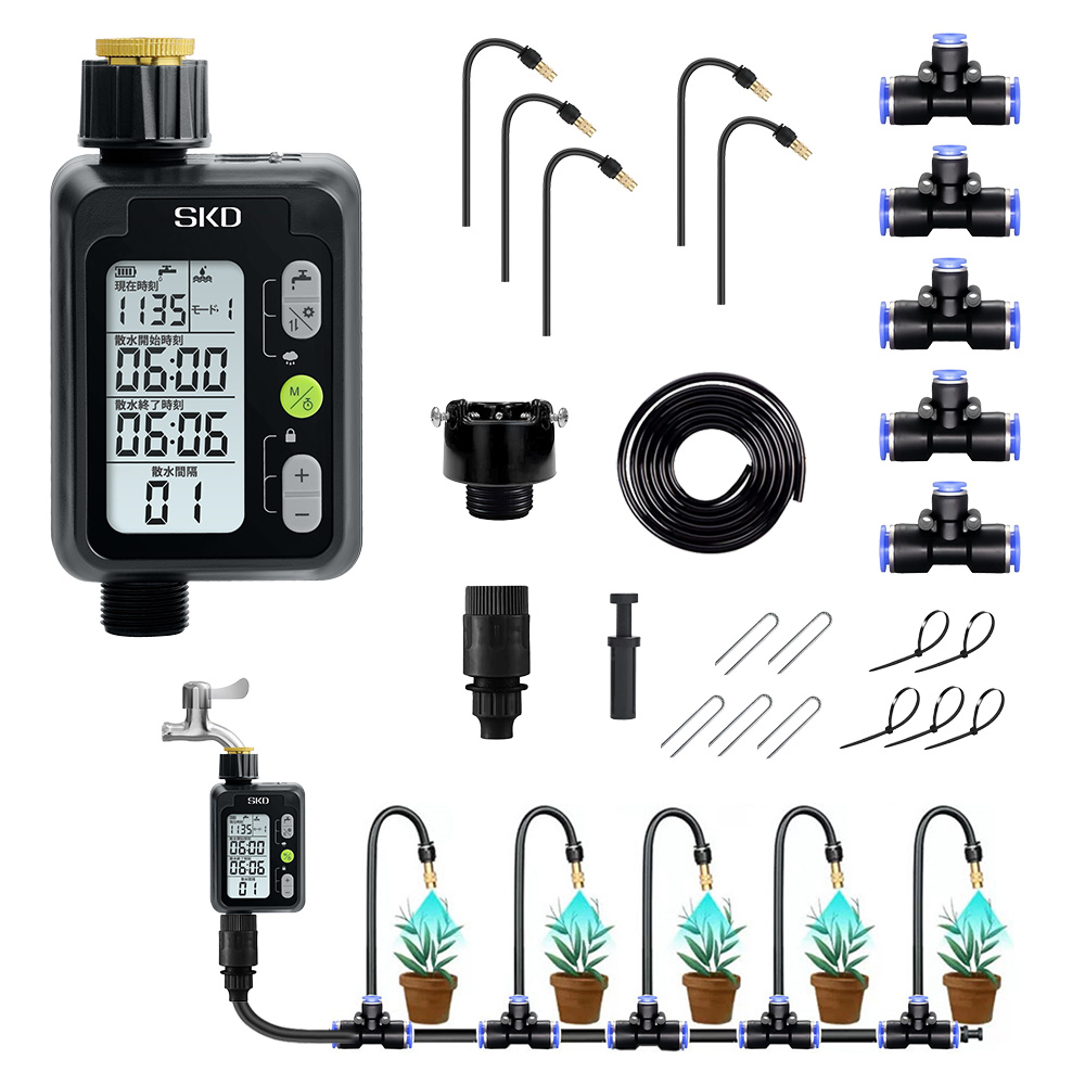 散水タイマー 9パターン版 クイック式 スターターキット 日本語表示  自動散水 ガーデニング 鉢植え スプリンクラー 噴水 点滴 自動水やり器 自動水やり機 |  | 02