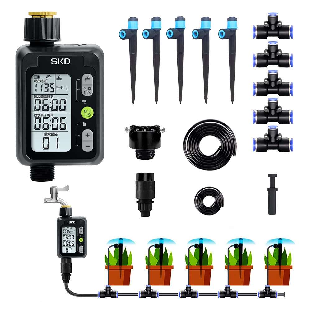 散水タイマー 9パターン版 クイック式 スターターキット 日本語表示  自動散水 ガーデニング 鉢植え スプリンクラー 噴水 点滴 自動水やり器 自動水やり機 |  | 04