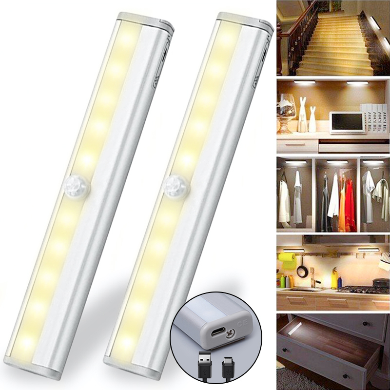 LEDセンサーライト 人感センサーライト LED家庭用充電ランプ 室内用 人感センサーライト 2個セット 10LED USB充電 LED 照明 室内 玄関