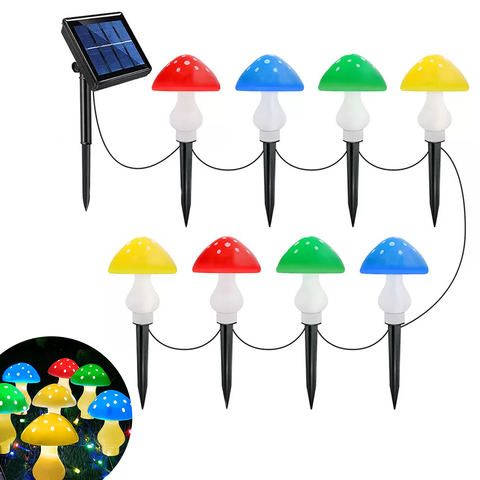 ソーラー きのこライト ガーデンライト 8個セット イルミネーション