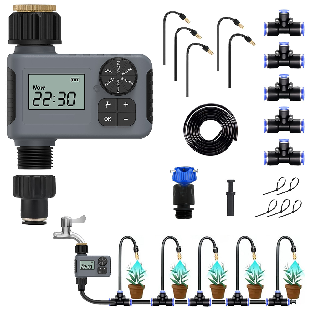 散水タイマー ダイヤル式 クイックシリーズ スターターキット 自動水やり器 自動散水 ボタンロック ガーデニング 鉢植え 庭 花壇 芝生 噴水 ミスト 点滴 ノズル |  | 01