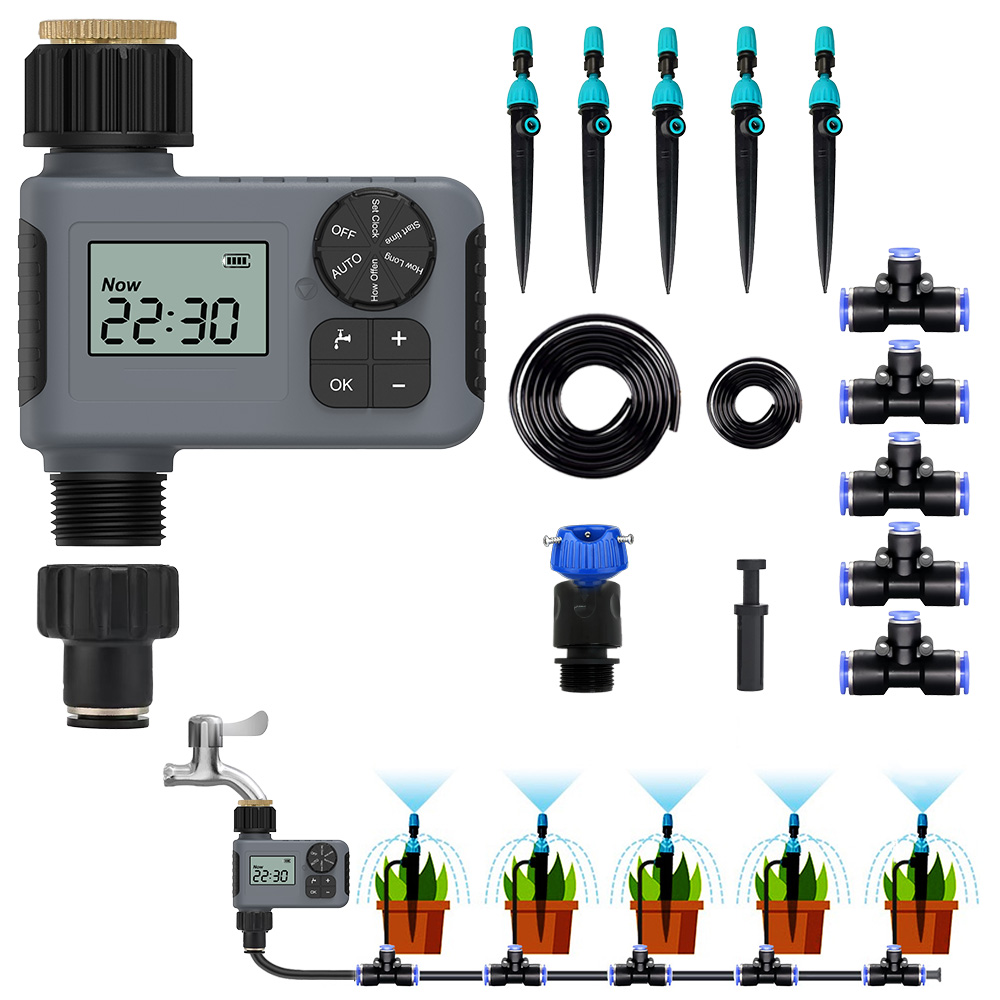 散水タイマー ダイヤル式 クイックシリーズ スターターキット 自動水やり器 自動散水 ボタンロック ガーデニング 鉢植え 庭 花壇 芝生 噴水 ミスト 点滴 ノズル |  | 02