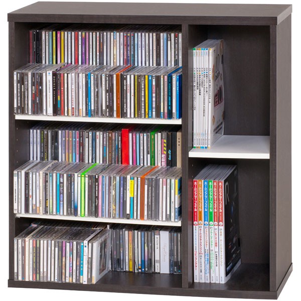 本棚 CD DVDラック スリム ロータイプ 前後棚 コミック収納 木製 積み重ね可能 幅76cm 高さ79cm