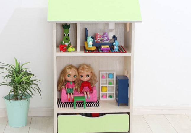 おもちゃボックス 収納ラック 子ども部屋収納 ワゴン付き ドールハウス