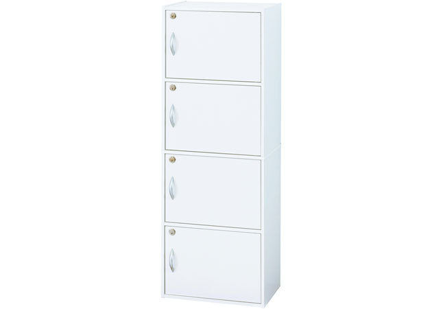 収納棚 扉付き 4段 鍵付き 収納ボックス シンプルデザイン 木製 幅42