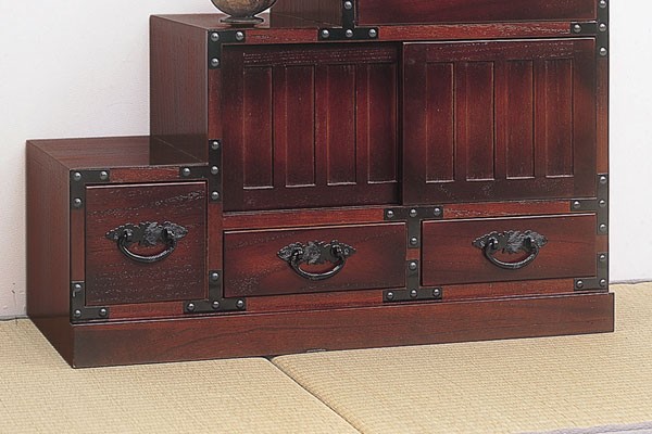 階段タンス 階段チェスト 民芸調 家具 引き出し 収納 天然木 桐 左