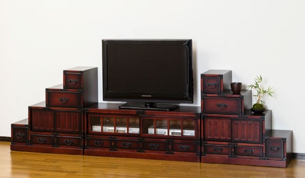 ローボード テレビ台 民芸調 家具 ガラス扉 引き出し 収納 天然木 桐