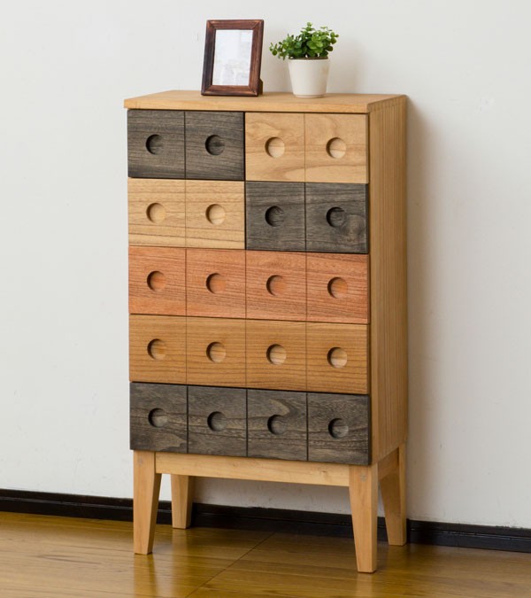 チェスト 引き出し 収納 5段 脚付き 天然木 幅50 高さ90 完成品 : 収納