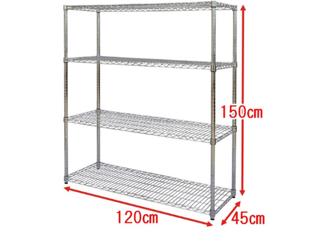 ステンレスラック 約120cm x 45cm 5枚 シャフト150cm 4本 送料無料】ステンレスラック<br>SUS304 力量タイプ 5段<br>幅87.5×奥行