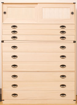 引き戸付き 引き出し6段 高さ98cm 着物収納 桐 チェスト タンス 箪笥