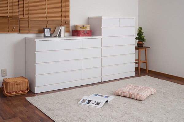 ホワイト 木製 ローチェスト 3段　6引き出し HAGiHARA（萩原） ローチェスト 幅79cm 3段 完成品 天然木 桐製