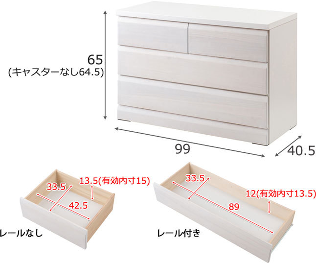 チェスト 引き出し収納 3段 キャスター付き クローゼット収納 幅99 高
