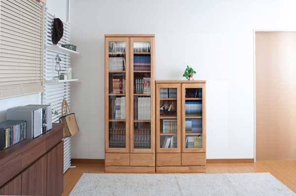 日本製 完成品 ガラス扉 本棚 幅60cm 高さ121cm : 収納家具本舗 - 通販