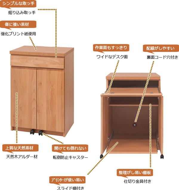 パソコンデスク 木製 プリンター 収納 省スペース 幅60cm 日本製 完成